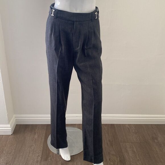 Ssense Lesugiatelier Gray Wool Blend Pleated Tuxedo Trousers w Box Chain Belt - Picture 6 of 11